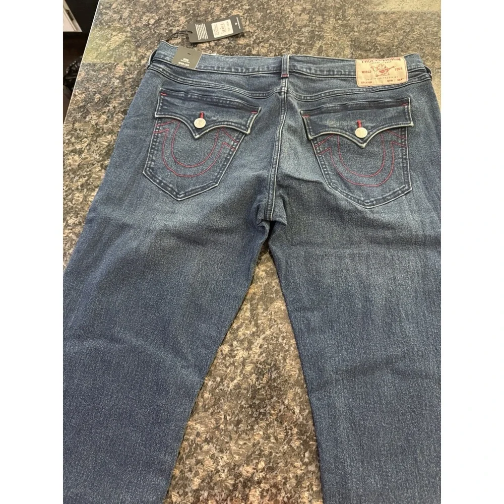 True Religion Geno Relaxed Slim Flap Jeans Men's 36x32 Autumn‎ Wash Blue NWT Red